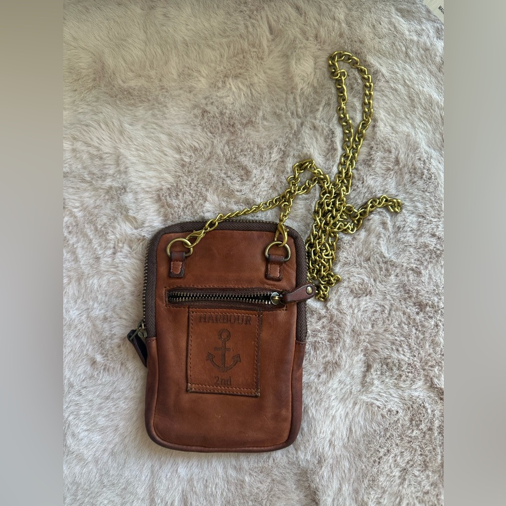 HARBOUR 2nd Brown Leather phone Bag with Chain Strap and Vintage Look